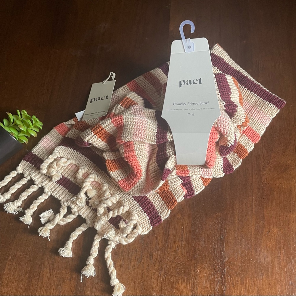 Pact Multicolored Striped Chunky Fringe Scarf Nwt
